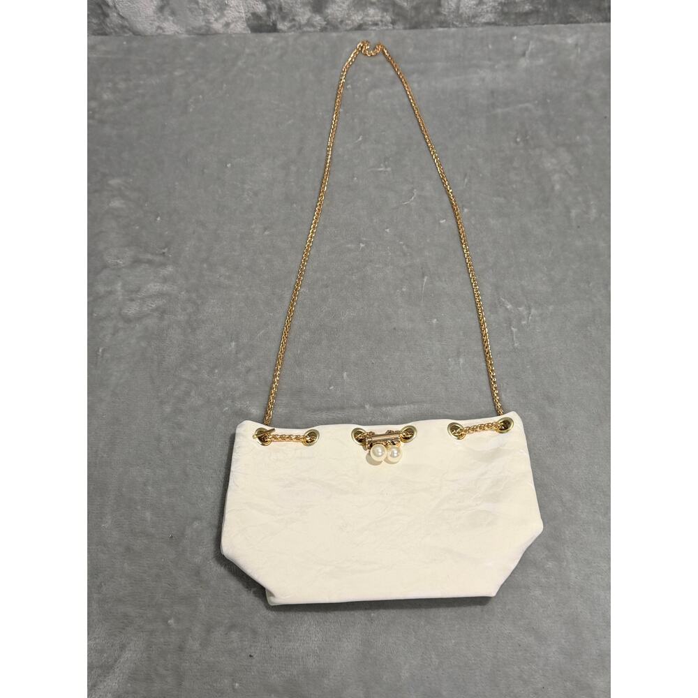 White Pearl Kiss Lock Gold Chain Mini Shoulder Bag Purse - Picture 6 of 8